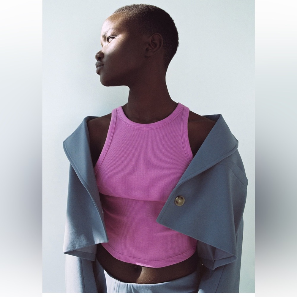 ZARA• pink ribbed cropped tank